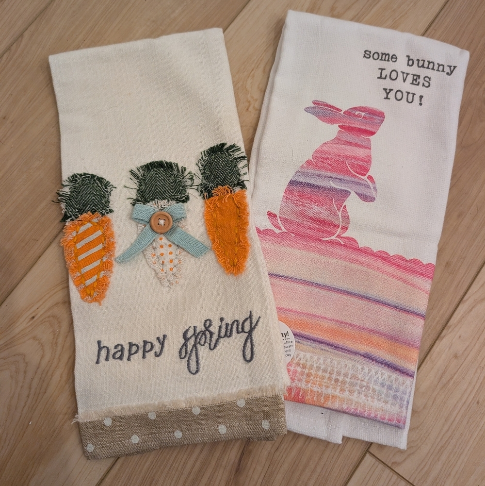 Easter/Spring Themed Kitchen Towels with Carrot and Bunny Designs